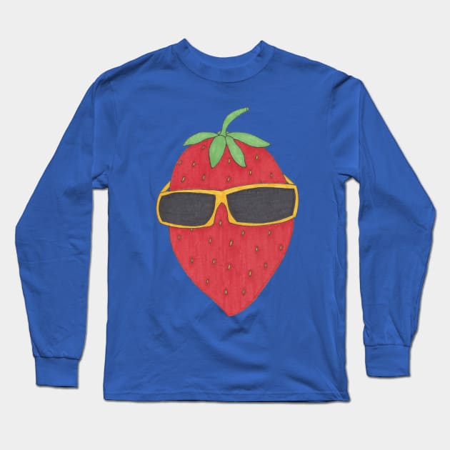 Cartoon strawberry with sunglasses Long Sleeve T-Shirt by PlantEngineer
